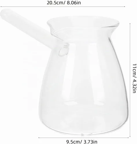 Vista 5 de Hemoton Cafetera turca de vidrio de borosilicato de 14.25 onzas, cafetera para estufa con asa, calentador de leche, chocolate caliente o mantequilla