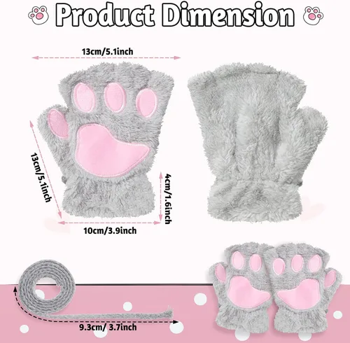 Vista 2 de SATINIOR 4 pares de guantes de pata de gato, guantes sin dedos, guantes de media pata de dedo, guantes de felpa de invierno para niños y adultos