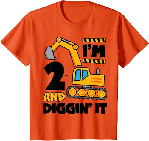 Vista 9 de Kids 2 Two and Digging It 2nd Birthday Boy Construction Excavator T-Shirt, Gris Gris Oscuro