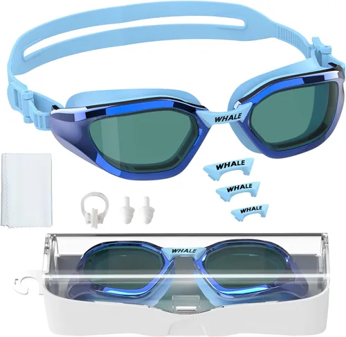 Vista 9 de Whale Gafas de natación para adultos, 100% UV y antivaho - Sello de silicona ultra suave para hombres y mujeres