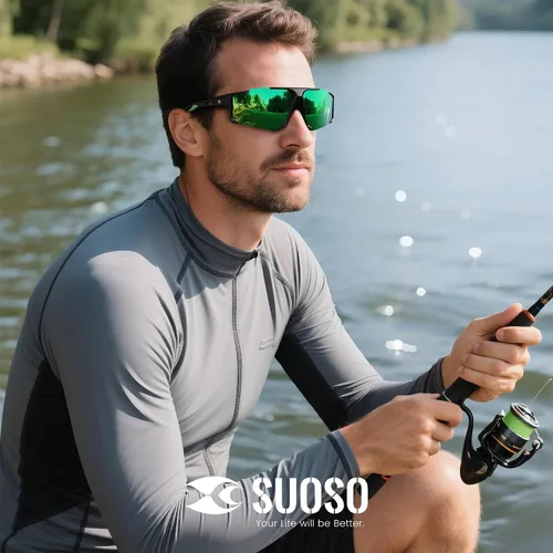 Vista 7 de suoso Gafas de sol deportivas de ciclismo para hombre: gafas de sol polarizadas ligeras con protección UV para jóvenes, béisbol, softbol, correr