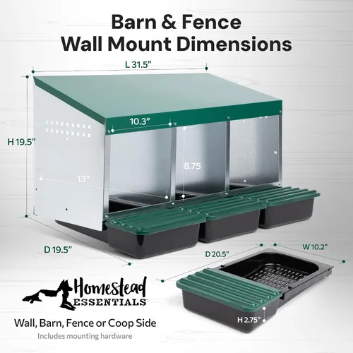 Vista 6 de Homestead Essentials Caja anidable de 3 compartimentos de estilo compacto, despliegue hacia adelante y Rollaway, gallina y pollo con tapas