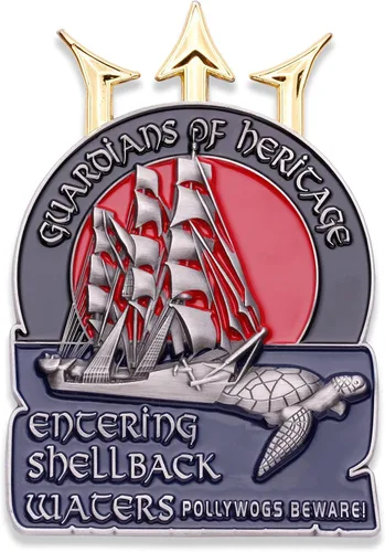 Vista 2 de Moneda de desafío Shellback – Moneda de Shellbacks Militar Unreal – Diseñada por veteranos militares