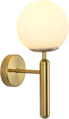 Vista 15 de KCO Lighting - Juego de dos apliques de pared de latón con forma de globo de vidrio de leche, aplique de pared dorado cepillado, modernos accesorios