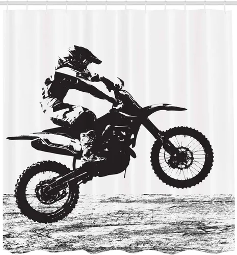 Vista 2 de Lunarable Cortina de ducha de motocross, silueta de campeonato de motocross participante, imagen de deportes peligrosos, juego de decoración de baño