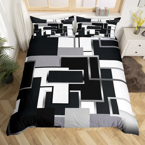 Vista 29 de Erosebridal Funda de edredón a rayas color negro y beige, funda de edredón bohemia moderna geométrica abstracta para mujeres, hombres y adultos