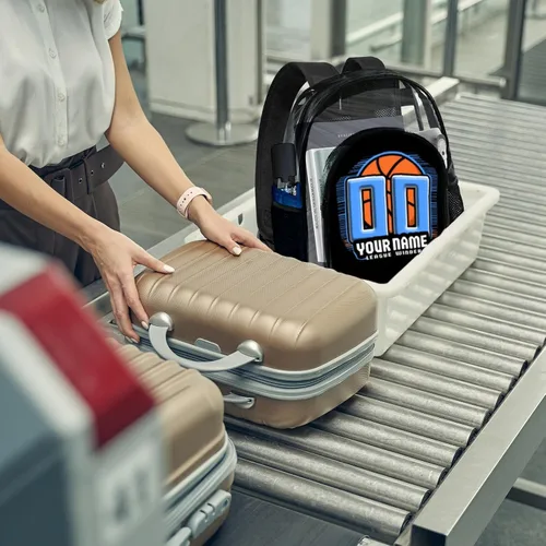 Vista 4 de Mochila transparente para niños y niños, bolsa de baloncesto personalizada de 17 pulgadas para escuela, viajes, gimnasio, Negro -, Grande