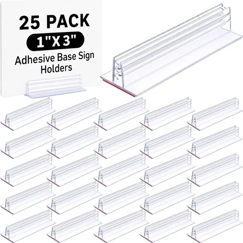 Vista 8 de Fulmoon 25 soportes para letreros, base adhesiva, múltiples usos para mostradores, almacenes, soportes de base con adhesivo fuerte (1 x 3 pulgadas)