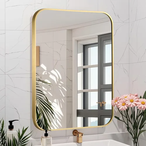 Vista 11 de Espejo de baño negro de 22"x30", espejo rectangular con marco de metal negro mate, espejo de tocador con esquinas cuadradas, espejo para pared