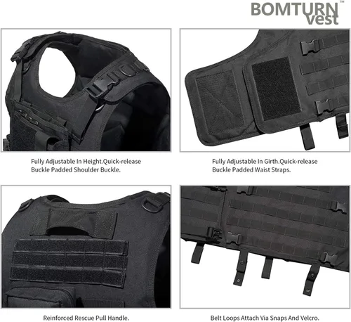 Vista 3 de BOMTURN Chaleco táctico Airsoft mejorado modular ajustable para paintball chaleco al aire libre apto para adultos