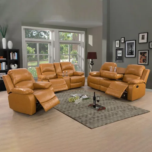 Vista 41 de Juego de sala de Estar reclinable de 3 piezas, juego de sofá reclinable Manual para conjunto de muebles de sala de Estar, con consola de Rojo