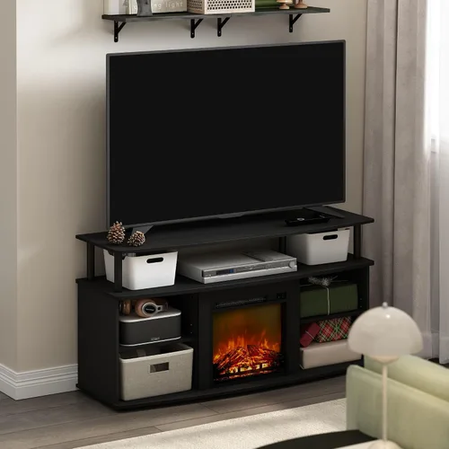Vista 3 de Furinno Jensen - Soporte de TV con chimenea, centro de entretenimiento, consola de TV para televisores de hasta 55 pulgadas con chimenea y estantes