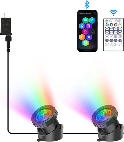 Vista 9 de RGB - Luces sumergibles para estanques bajo el agua, luces de fuente LED súper brillantes, focos de paisaje de colores, control por aplicación