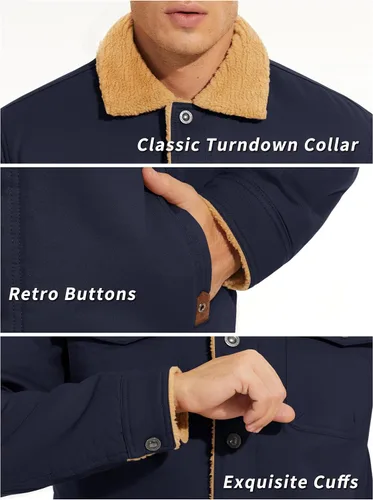 Vista 4 de KEFITEVD Chaqueta de forro polar de invierno para hombre, chaqueta tipo cargo con forro sherpa, abrigo casual de camionero, abrigo grueso y cálido