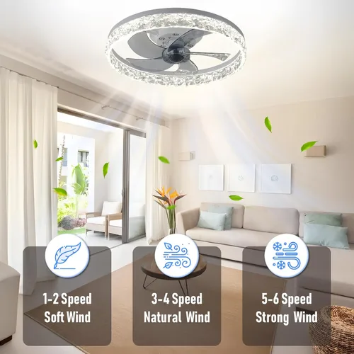 Vista 11 de FRIXCHUR Ventilador de techo de cristal blanco de 19.7 pulgadas con control remoto de luz de 6 velocidades Low Profile Ceiling Fans Dimmable LED