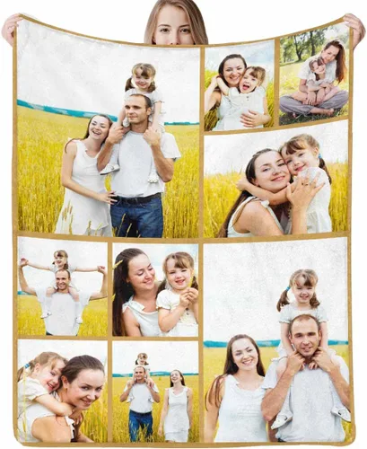 Vista 30 de Manta personalizada con fotos: hecha en EE. UU., manta personalizada para regalo conmemorativo con collage de 10 fotos, mantas personalizadas, manta