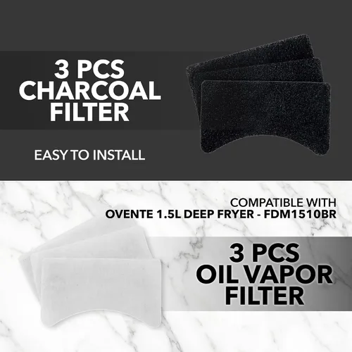 Vista 2 de OVENTE Juego de filtros de repuesto de vapor de carbón y aceite compatible con freidora eléctrica de 1.5L FDM1501BR, paquete de 3 filtros reductores