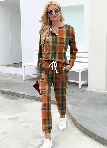 Vista 34 de Wiholl - Conjuntos de dos piezas para mujer: ropa cómoda con sudadera abotonada y pantalones deportivos con bolsillos