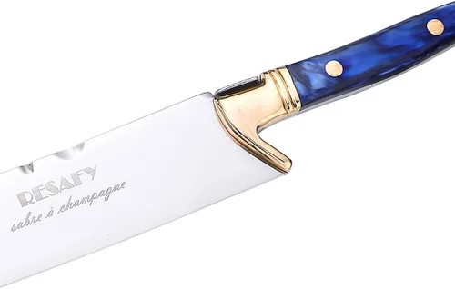 Vista 4 de Resafy Sable de champán con caja de madera - Abreespada de cuchillo de champán para regalo de boda de fiesta (azul)