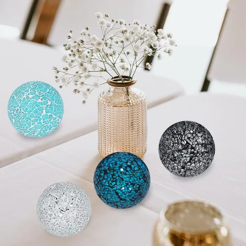 Vista 4 de Kunjocy 3 piezas de orbes de vidrio decorativas de 4 pulgadas, bolas de esfera de mosaico de vidrio, bolas de centro de mesa para tazones, jarrones