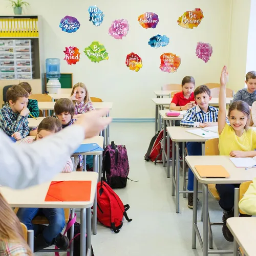 Vista 6 de Zonon 6 juegos/12 piezas inspiradoras de vuelta a la escuela, calcomanías de pared inspiradoras de acuarela con cita motivacional colorida