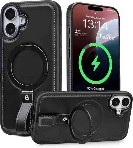 Vista 39 de Butaiga - Funda para iPhone 12 Pro Max con correa de cuero, soporte de anillo, color negro Finger Loop, Relieve Smartphone Pinky Strain