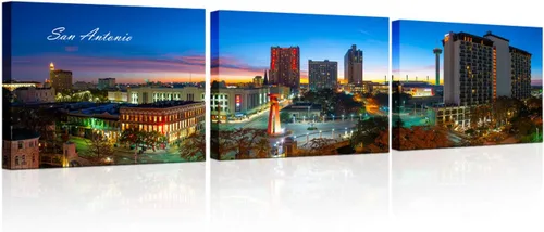 Vista 59 de TUMOVO 3 piezas de arte de pared en lienzo con diseño de horizonte de Atlanta, arte de pared panorámico de paisaje urbano en blanco y negro