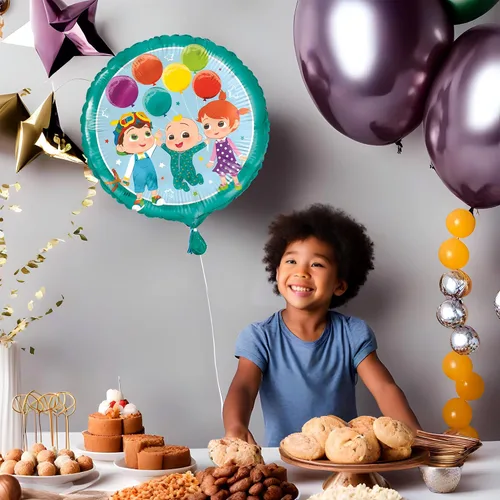 Vista 3 de Cocomelon - Globo redondo de aluminio, 18 pulgadas (1 unidad), globo colorido fácil de inflar, suministros de fiesta ideales para fiestas temáticas
