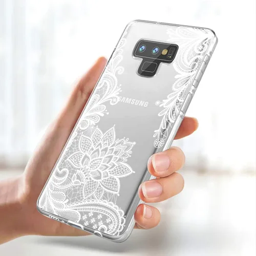Vista 2 de Funda de teléfono para Galaxy Note 9, para Samsung Note 9, para niñas y mujeres, delgada, a prueba de golpes, transparente, patrón floral, suave