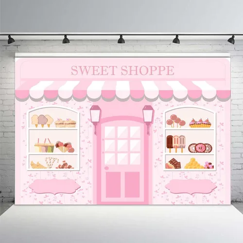 Vista 15 de MEHOFOND Telón de fondo Sweet Shoppe de 5 x 3 pies para niña, fondo de fotografía de cumpleaños, pancarta de fiesta para niños, baby shower, dona