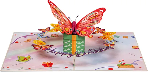 Vista 5 de Paper Love Tarjeta de cumpleaños desplegable 3D, mariposa, para adultos y niños, cubierta de 5 x 7 pulgadas, incluye sobre y etiqueta para notas