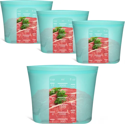 Vista 20 de Bolsas de Alimentos Reutilizables, Paquete de 12 Bolsas de Almacenamiento de Alimentos 100% Silicona que se Mantienen de Pie con Cierre Hermético