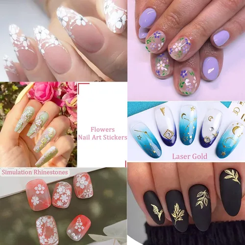 Vista 6 de 102 hojas de calcomanías para arte de uñas y libro de almacenamiento, 5200 piezas de calcomanías autoadhesivas 3D blancas con diseños florales