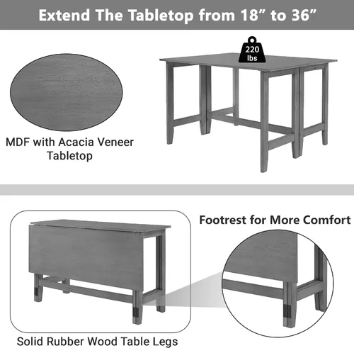 Vista 5 de LUMISOL Mesa de comedor plegable de hojas colgantes de granja, mesa de cocina de comedor abatible que ahorra espacio para 4, mesa de comedor