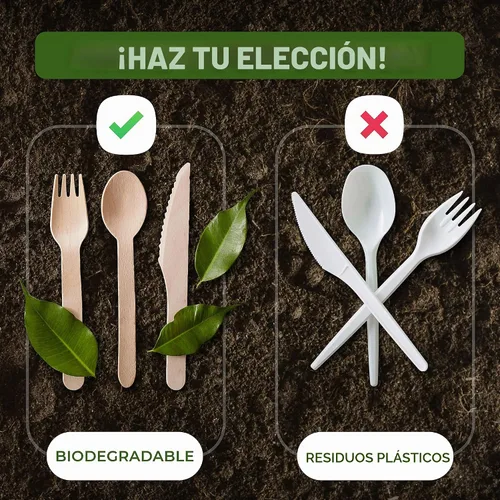 Vista 4 de Weemium Juego de cubiertos de madera desechables – 300 unidades (100 tenedores, 100 cuchillos, 100 cucharas) – Embalaje sin plástico – Cubiertos