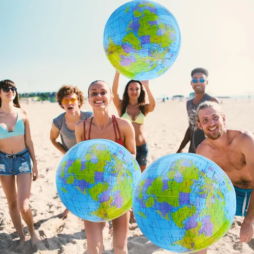 Vista 5 de Paquete de 20 globos inflables del mundo, bola de playa de 16 pulgadas para regalos de fiesta de playa de verano