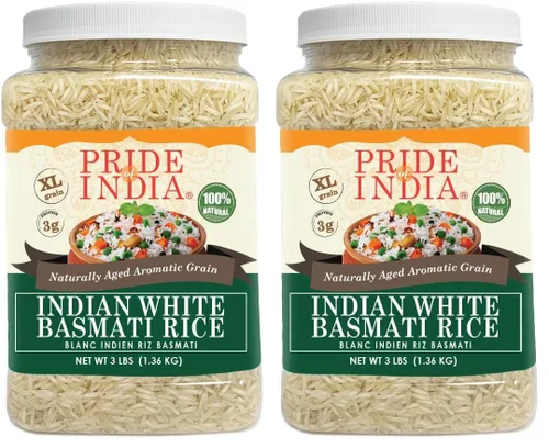 Vista 9 de Pride Of India - Arroz Basmati marrón extra largo - Grano saludable envejecido naturalmente, tarro de 1.5 libras