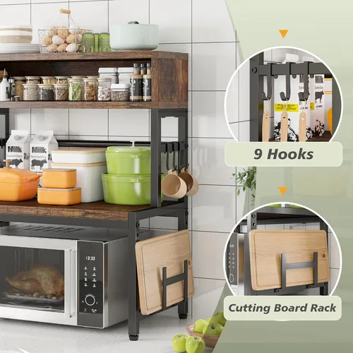 Vista 2 de EnHomee Soporte para microondas, 4 niveles con 9 ganchos para organizador de encimera de cocina, estante de microondas de 205 libras, estantes