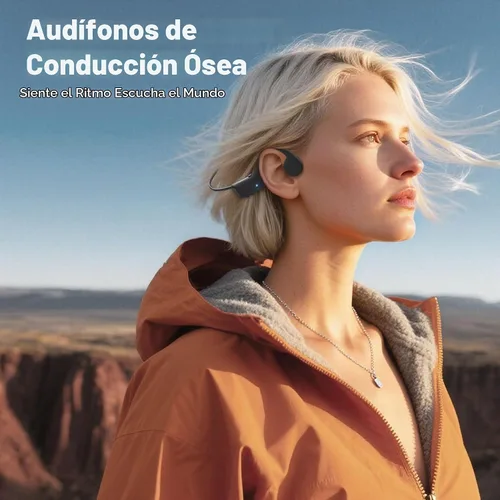 Vista 5 de Auriculares inalámbricos de conducción ósea de oído abierto con micrófono, auriculares deportivos Bluetooth de 12 horas de reproducción, ligeros