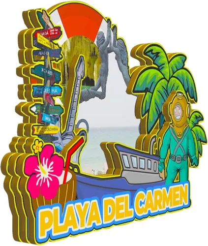 Vista 2 de Playa del Carmen México Imán para nevera de madera 3D, monumentos coleccionables para viajes, decoración hecha a mano -2003