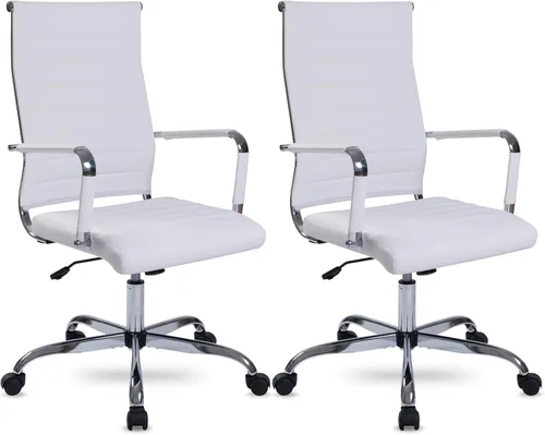 Vista 10 de Silla de escritorio de oficina, sillas de trabajo rodantes de cuero negro