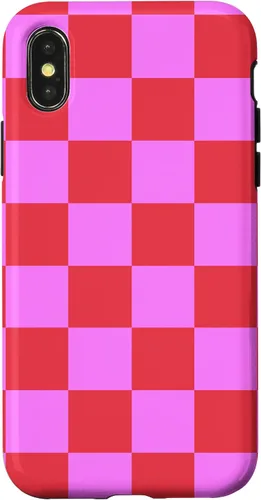 Vista 5 de Funda femenina con patrón de mujer rosa y rojo a cuadros para iPhone 17