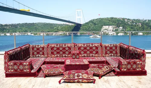 Vista 2 de arabicsofa Sofás seccionales en U hechos a mano – Asientos tradicionales en el suelo estilo Jalsa árabe