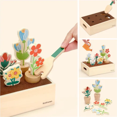 Vista 3 de Juego de herramientas de jardín de flores de madera, caja de jardinería y juego de herramientas de jardín, juguetes Montessori, aprendizaje