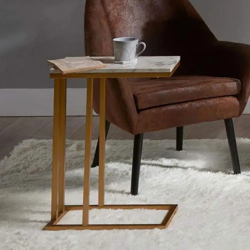 Vista 3 de Mesa auxiliar Nórdico mármol pequeña mesa de centro mesa de centro simple sala de estar sofá de hierro mesa de noche creativa mini mesa llena