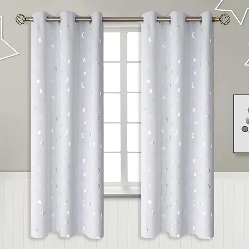 Vista 24 de BGment Cortinas opacas para dormitorio infantil, con aislamiento térmico, con ojales, estampado de estrellas plateadas, cortinas para oscurecer