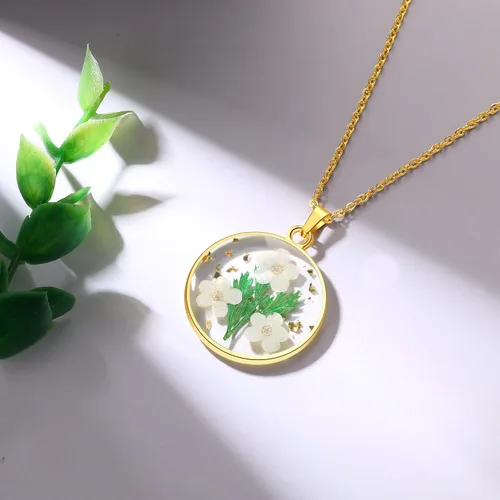 Vista 100 de Forget-Me-Not and Queen Anne's Lace Pressed Wildflower Necklace Birth Month Real Flower Necklace Gold/Silver Pressed Flower Jewelry