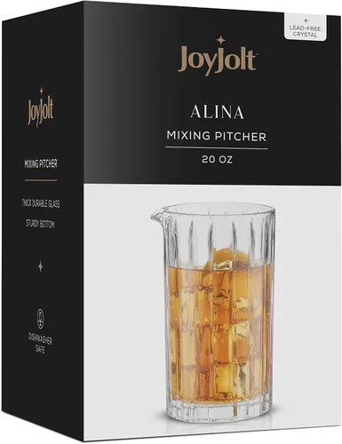 Vista 6 de JoyJolt Jarra de vidrio mezclador - Alina cristalería acanalada. Vaso de vidrio para mezclar cóctel de 20 onzas, vidrio de agitación de cóctel Art