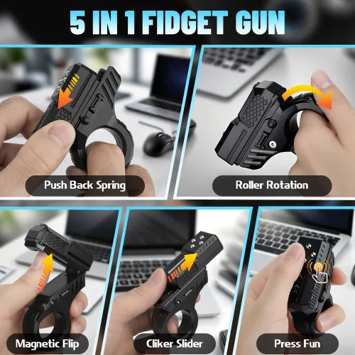 Vista 3 de Deslizador 3D Fidget para niños y adultos, anillo de plástico 5 en 1 EDC Fidget Spinner escritorio para aliviar el estrés, rodillo de mano