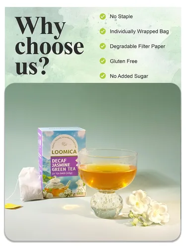 Vista 4 de LOOMICA Té verde de jazmín descafeinado, descafeinado, suave y refrescante, bolsas de té verde jazmín, naturalmente fragante con flores frescas